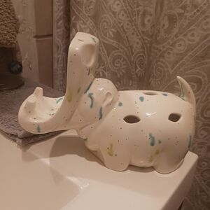 Rosemarie Toogood Toothbrush Holder Hippo  Blue Green Drip  Holder  RARE ONLY 1